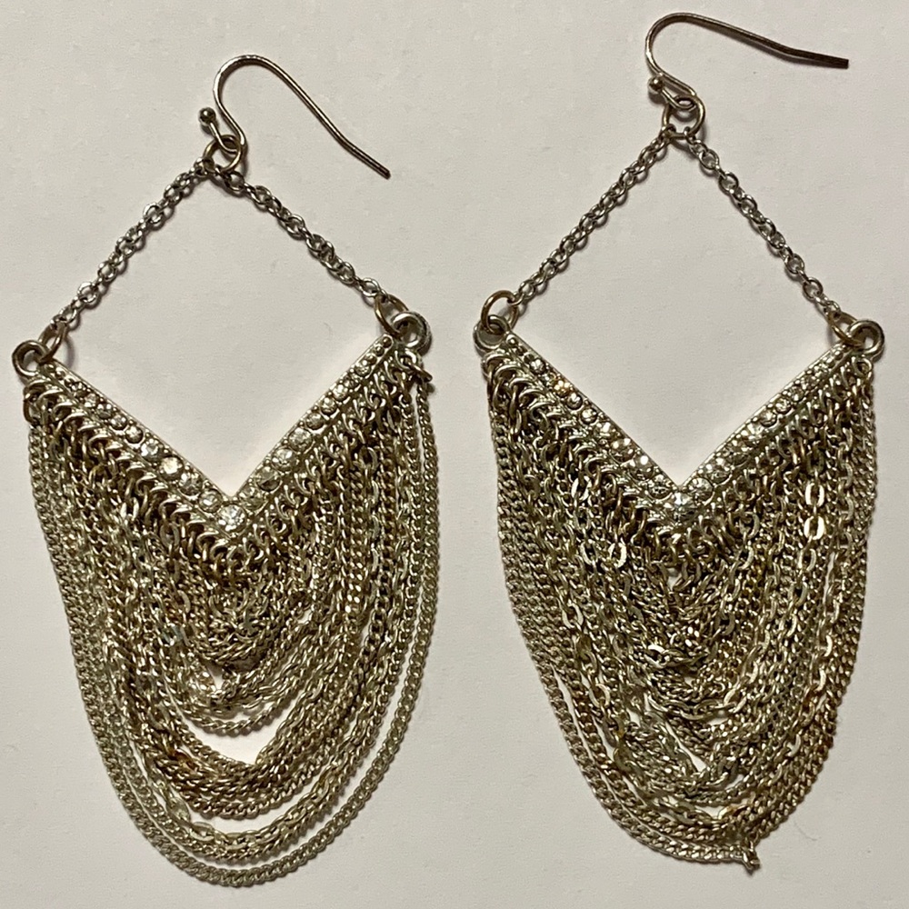 Silver Draped Earrings with Diamond Detail
